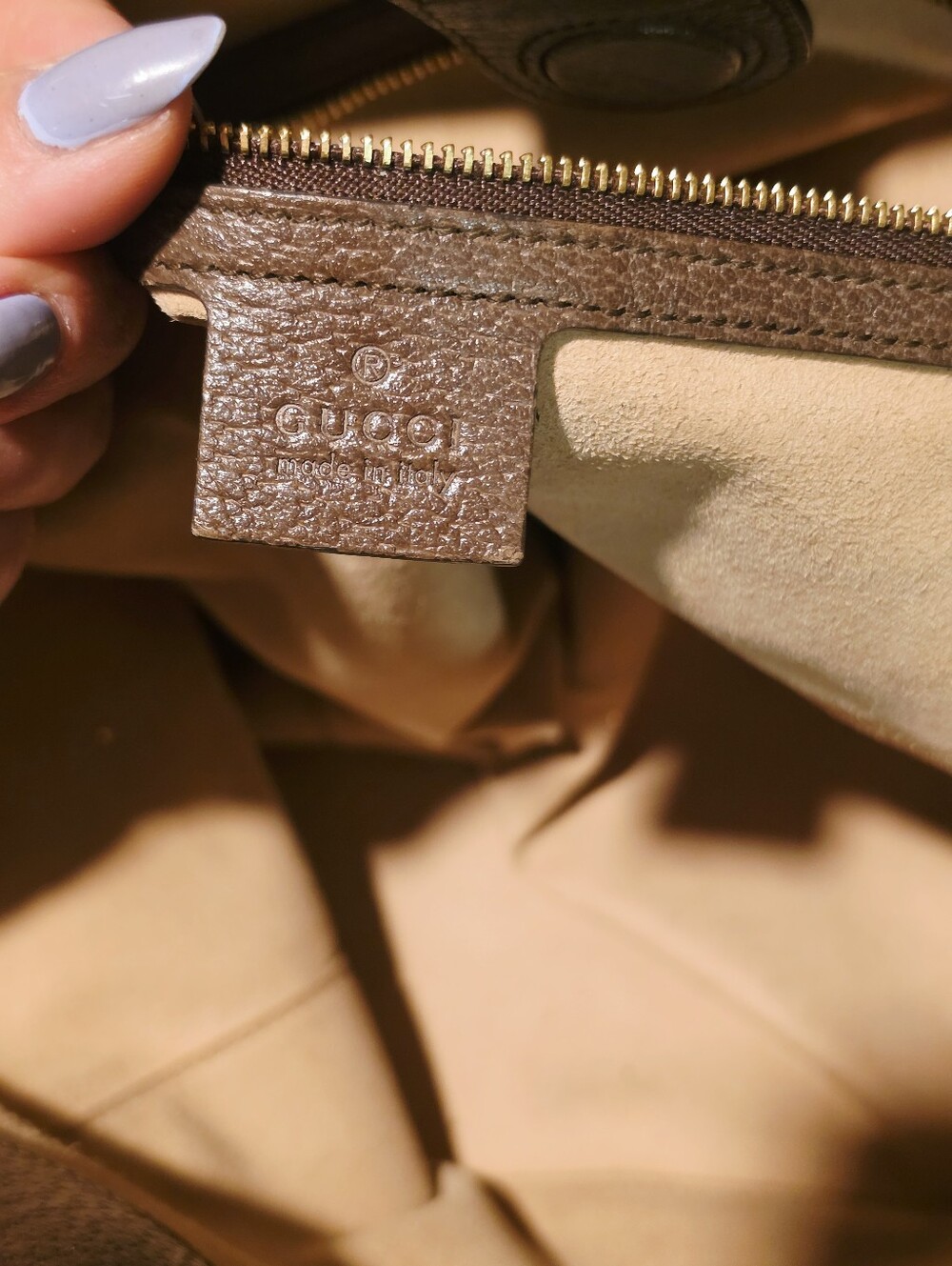 Gucci Ophidia Beige GG Canvas Tote with Brown Trim and Green-Red Web - Picture 8 of 16